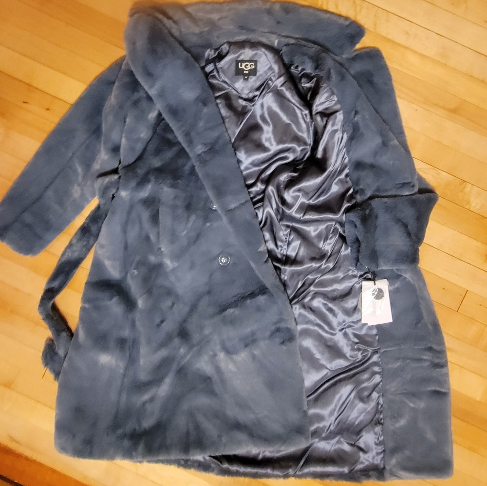Ugg blue med womans fur faux full length coat